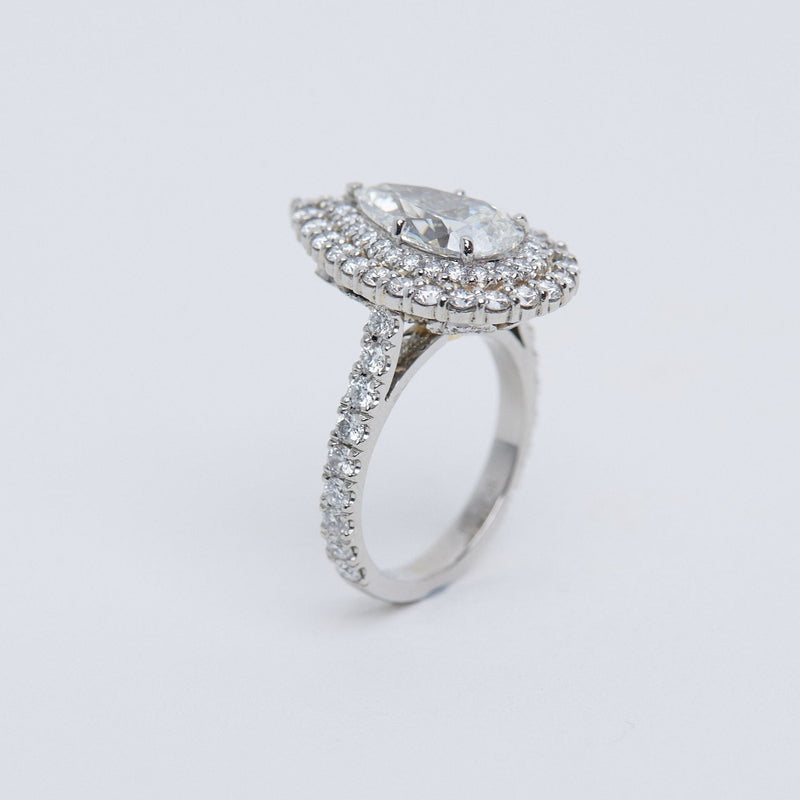 Pear diamond double halo ring.