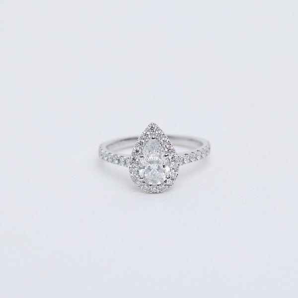 Pear diamond halo ring.