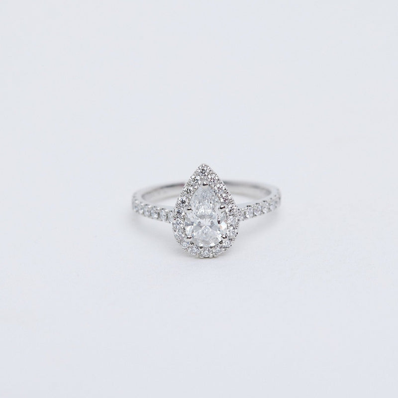 Pear diamond halo ring.