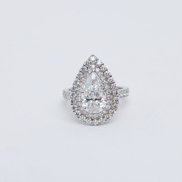 Pear diamond double halo ring.