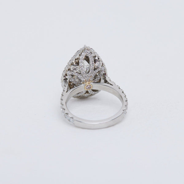 Pear diamond double halo ring, flower gallery.